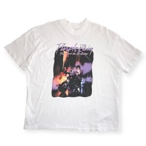 Prince Purple Rain Album Cover Large Short Sleeve Motorcycle White T Shirt